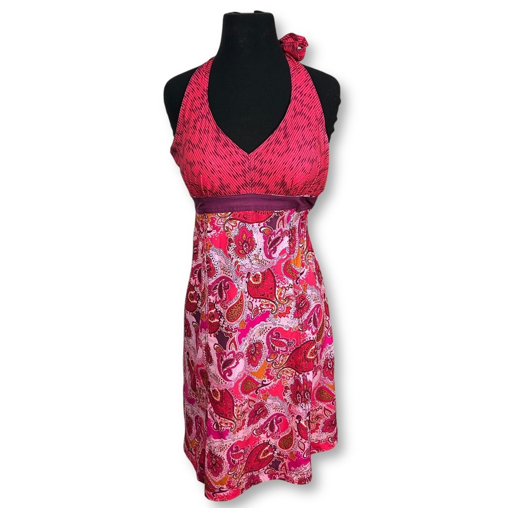 EUC Athleta Pack Everywhere Halter Dress Paisley‎ Print Sleeveless Pink Size 4